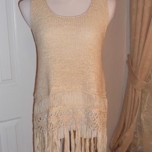 sleeveless sweater, knitted & crocheted. fringed